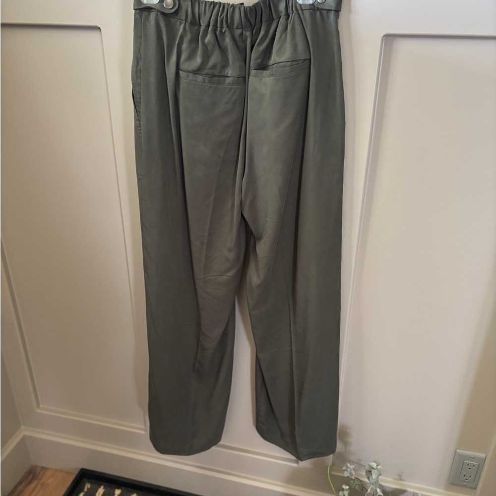 NWT BR factory Tencel Wide-Leg Pants- steel green - Picture 3 of 16